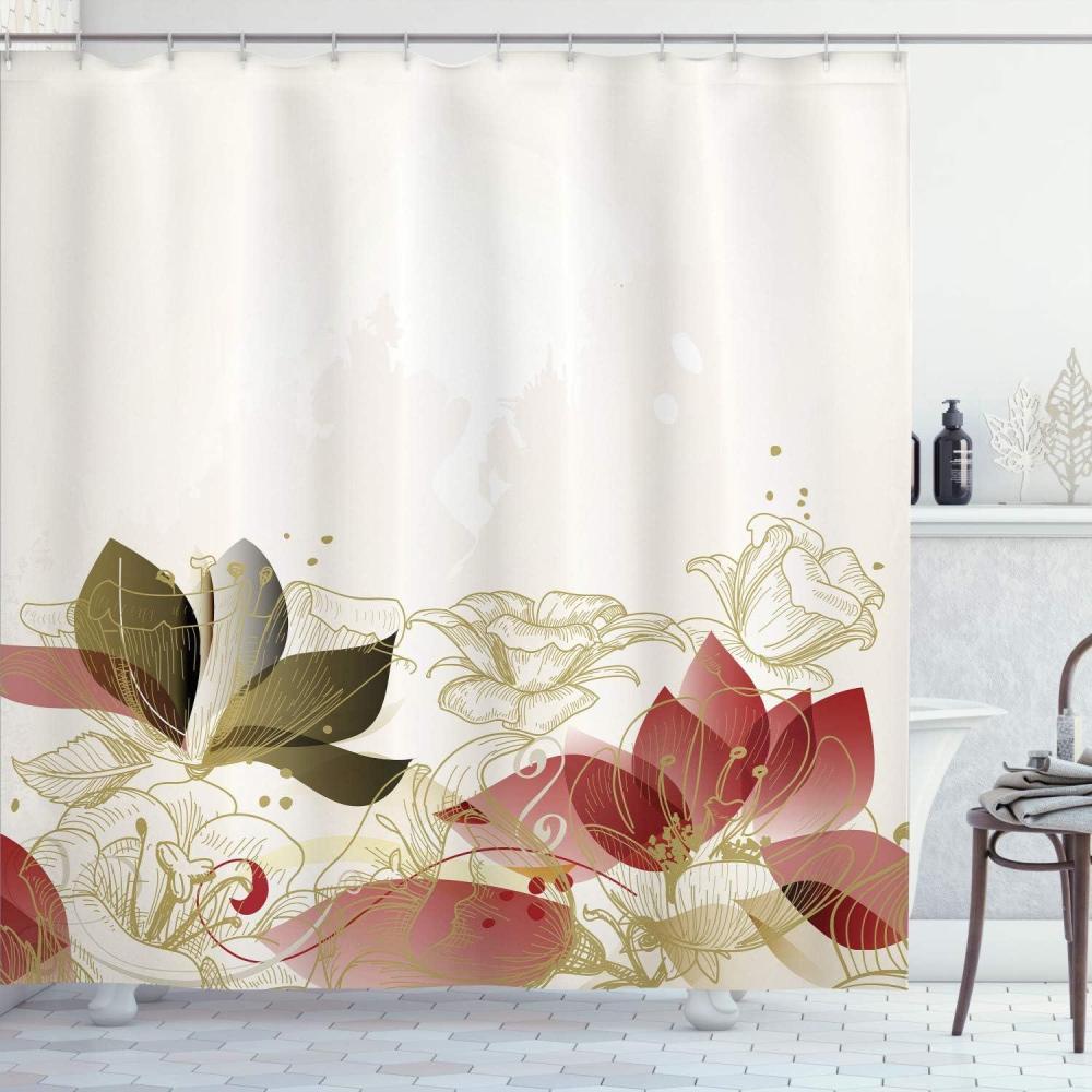 imageAmbesonne Flower Shower Curtain Retro Floral Background Hibiscus Silhouettes Dramatic Romantic Nature Art Cloth Fabric Bathroom Decor Set with Hooks 84 Long Extra Pale AzurePale Ruby