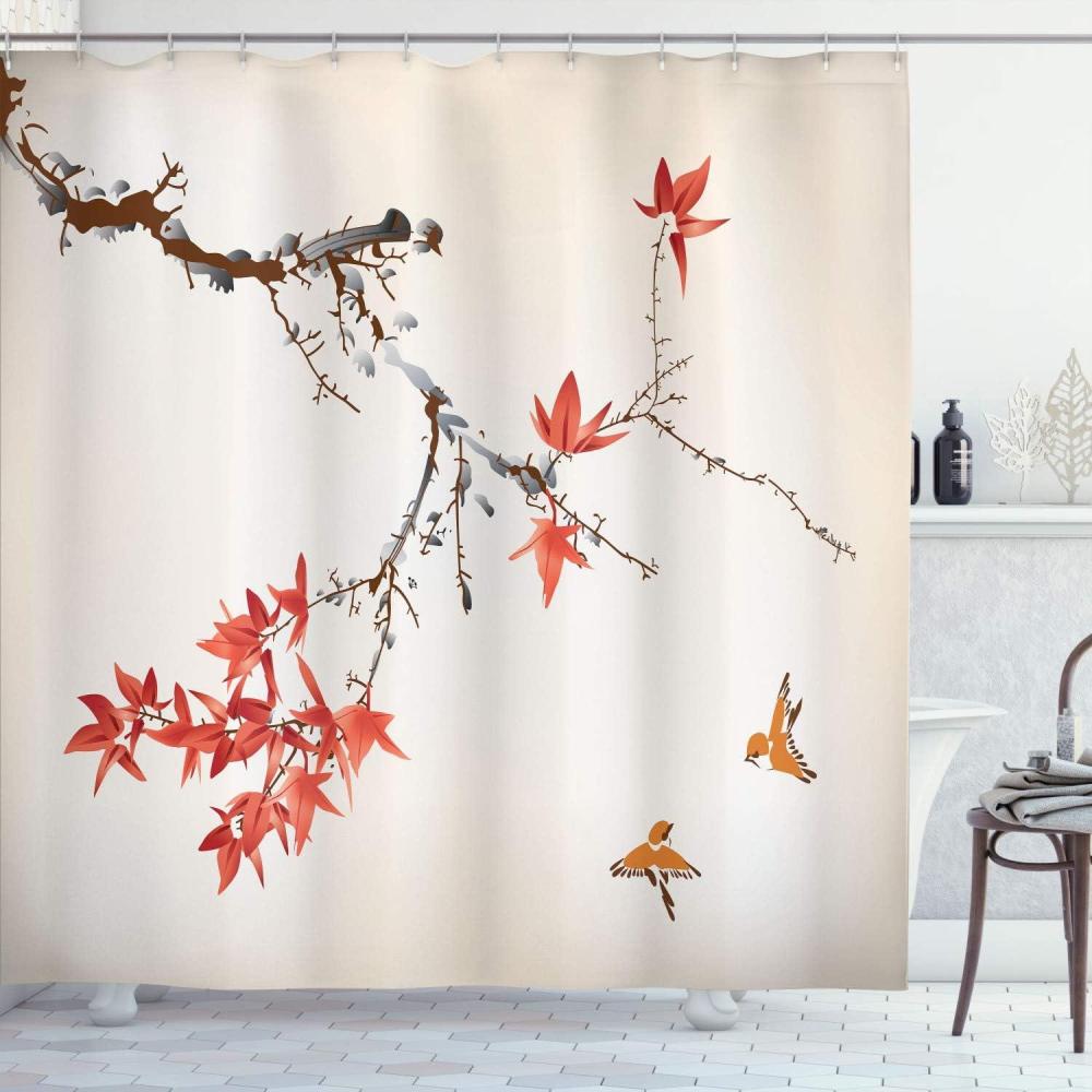 imageAmbesonne Japanese Shower Curtain Cherry Blossom Sakura Tree Branches Romantic Spring Themed Watercolor Picture Cloth Fabric Bathroom Decor Set with Hooks 70 Long Pale PurpleBurnt Sienna