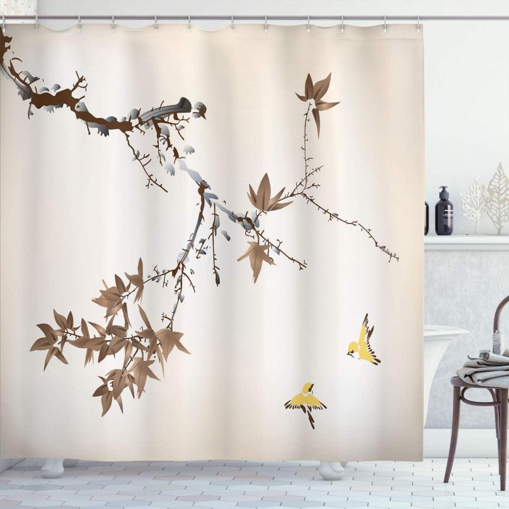 imageAmbesonne Japanese Shower Curtain Cherry Blossom Sakura Tree Branches Romantic Spring Themed Watercolor Picture Cloth Fabric Bathroom Decor Set with Hooks 70 Long Pale PurpleCocoa Beige