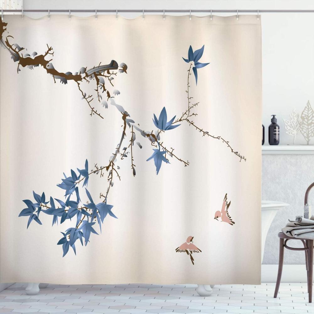 imageAmbesonne Japanese Shower Curtain Cherry Blossom Sakura Tree Branches Romantic Spring Themed Watercolor Picture Cloth Fabric Bathroom Decor Set with Hooks 70 Long Pale PurpleSea Blue