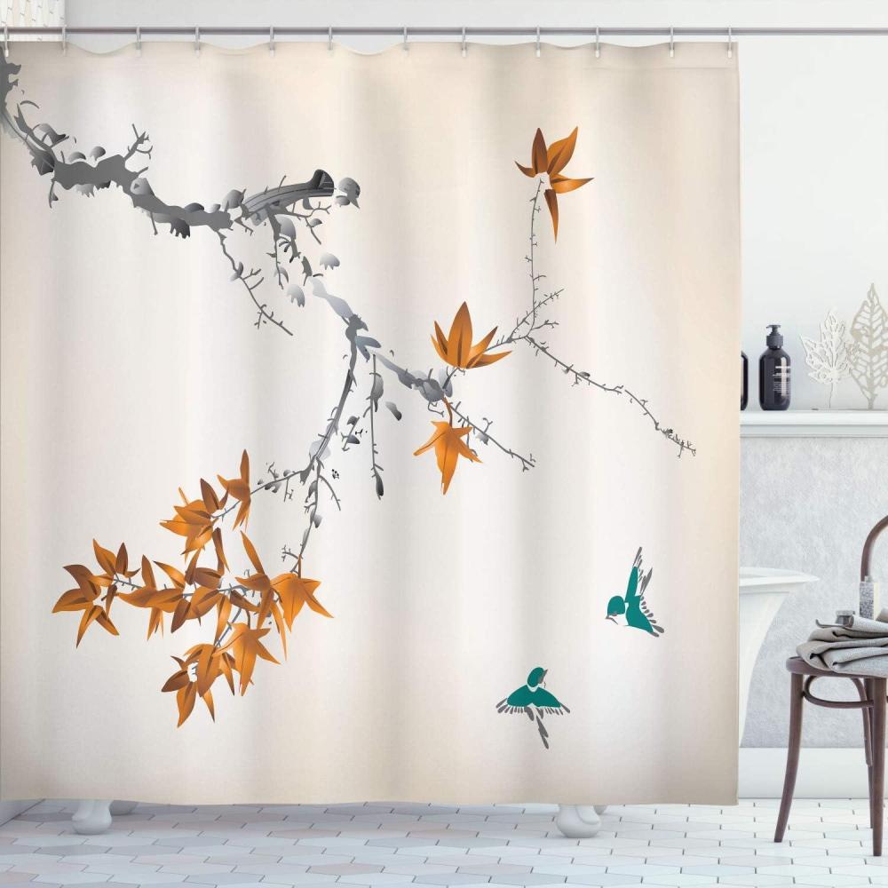 imageAmbesonne Japanese Shower Curtain Cherry Blossom Sakura Tree Branches Romantic Spring Themed Watercolor Picture Cloth Fabric Bathroom Decor Set with Hooks 70 Long Pale PurpleDark Turquoise