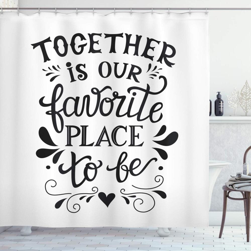 imageAmbesonne Saying Shower Curtain Monochrome Romantic and Family Saying Together is Our Place to Be Message Cloth Fabric Bathroom Decor Set with Hooks 69 W x 75 L Charcoal Grey White