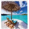 Ambesonne Beach Shower Curtain, Maldives Scenic Seaside View Sunbeds Under Umbrella Romantic Honeymoon Theme, Cloth Fabric Bathroom Decor Set with Hooks, 69″ W x 84″ L, Brown White