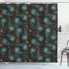 Ambesonne Floral Shower Curtain, Bouquet with Swirled Branches Romantic Paper Flowers Origami Autumn Blooms Image, Cloth Fabric Bathroom Decor Set with Hooks, 69″ W x 84″ L, Mint Orange(Brown Blue and Dark Blue)