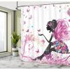 Ambesonne Floral Shower Curtain, Bouquet with Swirled Branches Romantic Paper Flowers Origami Autumn Blooms Image, Cloth Fabric Bathroom Decor Set with Hooks, 69″ W x 84″ L, Mint Orange(Pastel Pink)