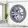 Ambesonne Floral Shower Curtain, Bouquet with Swirled Branches Romantic Paper Flowers Origami Autumn Blooms Image, Cloth Fabric Bathroom Decor Set with Hooks, 69″ W x 84″ L, Mint Orange(Violet Blue Off White)