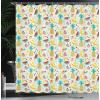Ambesonne Floral Shower Curtain, Bouquet with Swirled Branches Romantic Paper Flowers Origami Autumn Blooms Image, Cloth Fabric Bathroom Decor Set with Hooks, 69″ W x 84″ L, Mint Orange(Turqupise Mustard)