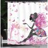 Ambesonne Floral Shower Curtain, Bouquet with Swirled Branches Romantic Paper Flowers Origami Autumn Blooms Image, Cloth Fabric Bathroom Decor Set with Hooks, 69″ W x 84″ L, Mint Orange(Pastel Pink)