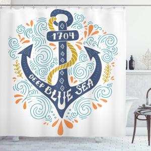 Ambesonne Damask Shower Curtain, Vintage Style Floral Pattern Abstract Romantic Bouquet Greenery Art Print, Cloth Fabric Bathroom Decor Set with Hooks, 69″ W x 70″ L, Warm Taupe(Night Navy Blue)