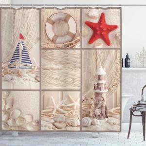 Ambesonne Damask Shower Curtain, Vintage Style Floral Pattern Abstract Romantic Bouquet Greenery Art Print, Cloth Fabric Bathroom Decor Set with Hooks, 69″ W x 70″ L, Warm Taupe(Blue Red)