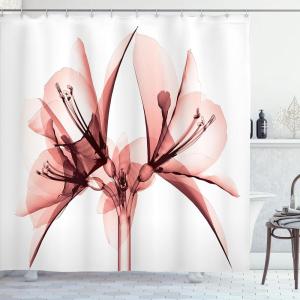 Ambesonne Damask Shower Curtain, Vintage Style Floral Pattern Abstract Romantic Bouquet Greenery Art Print, Cloth Fabric Bathroom Decor Set with Hooks, 69″ W x 70″ L, Warm Taupe(Pastel Pink)
