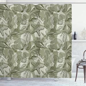 Ambesonne Damask Shower Curtain, Vintage Style Floral Pattern Abstract Romantic Bouquet Greenery Art Print, Cloth Fabric Bathroom Decor Set with Hooks, 69″ W x 70″ L, Warm Taupe(Olive Green)
