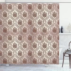 Ambesonne Damask Shower Curtain, Vintage Style Floral Pattern Abstract Romantic Bouquet Greenery Art Print, Cloth Fabric Bathroom Decor Set with Hooks, 69″ W x 70″ L, Warm Taupe(Warm Taupe)