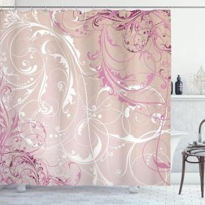 Ambesonne Damask Shower Curtain, Vintage Style Floral Pattern Abstract Romantic Bouquet Greenery Art Print, Cloth Fabric Bathroom Decor Set with Hooks, 69″ W x 70″ L, Warm Taupe(Eggshell Pink)