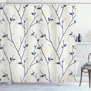 Ambesonne Damask Shower Curtain, Vintage Style Floral Pattern Abstract Romantic Bouquet Greenery Art Print, Cloth Fabric Bathroom Decor Set with Hooks, 69″ W x 70″ L, Warm Taupe(Azure Blue)