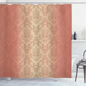 Ambesonne Damask Shower Curtain, Vintage Style Floral Pattern Abstract Romantic Bouquet Greenery Art Print, Cloth Fabric Bathroom Decor Set with Hooks, 69″ W x 70″ L, Warm Taupe(Salmon Peach)