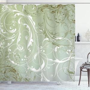 Ambesonne Damask Shower Curtain, Vintage Style Floral Pattern Abstract Romantic Bouquet Greenery Art Print, Cloth Fabric Bathroom Decor Set with Hooks, 69″ W x 70″ L, Warm Taupe(Soft Green)