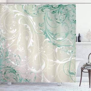 Ambesonne Damask Shower Curtain, Vintage Style Floral Pattern Abstract Romantic Bouquet Greenery Art Print, Cloth Fabric Bathroom Decor Set with Hooks, 69″ W x 70″ L, Warm Taupe(Coconut Seafoam)