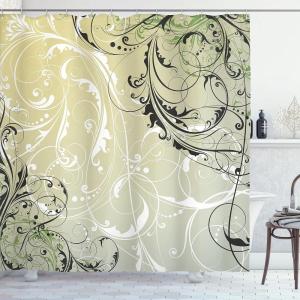 Ambesonne Damask Shower Curtain, Vintage Style Floral Pattern Abstract Romantic Bouquet Greenery Art Print, Cloth Fabric Bathroom Decor Set with Hooks, 69″ W x 70″ L, Warm Taupe(Light Green Grey)