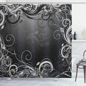 Ambesonne Damask Shower Curtain, Vintage Style Floral Pattern Abstract Romantic Bouquet Greenery Art Print, Cloth Fabric Bathroom Decor Set with Hooks, 69″ W x 70″ L, Warm Taupe(Dark Silver Grey)