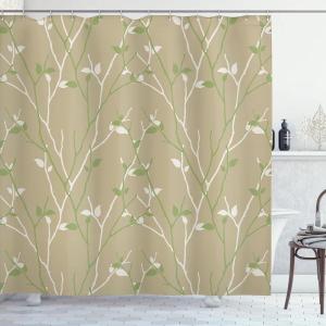 Ambesonne Damask Shower Curtain, Vintage Style Floral Pattern Abstract Romantic Bouquet Greenery Art Print, Cloth Fabric Bathroom Decor Set with Hooks, 69″ W x 70″ L, Warm Taupe(Pale Yellow Green)