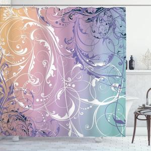 Ambesonne Damask Shower Curtain, Vintage Style Floral Pattern Abstract Romantic Bouquet Greenery Art Print, Cloth Fabric Bathroom Decor Set with Hooks, 69″ W x 70″ L, Warm Taupe(Lilac Teal)