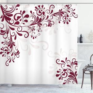 Ambesonne Damask Shower Curtain, Vintage Style Floral Pattern Abstract Romantic Bouquet Greenery Art Print, Cloth Fabric Bathroom Decor Set with Hooks, 69″ W x 70″ L, Warm Taupe(Maroon Eggshell)
