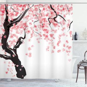 Ambesonne Floral Shower Curtain, Bouquet with Swirled Branches Romantic Paper Flowers Origami Autumn Blooms Image, Cloth Fabric Bathroom Decor Set with Hooks, 69″ W x 84″ L, Mint Orange(Black Pink)