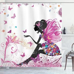 Ambesonne Floral Shower Curtain, Bouquet with Swirled Branches Romantic Paper Flowers Origami Autumn Blooms Image, Cloth Fabric Bathroom Decor Set with Hooks, 69″ W x 84″ L, Mint Orange(Pastel Pink)
