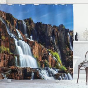 Ambesonne Floral Shower Curtain, Bouquet with Swirled Branches Romantic Paper Flowers Origami Autumn Blooms Image, Cloth Fabric Bathroom Decor Set with Hooks, 69″ W x 84″ L, Mint Orange(Ecru Blue)