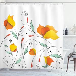 Ambesonne Floral Shower Curtain, Bouquet with Swirled Branches Romantic Paper Flowers Origami Autumn Blooms Image, Cloth Fabric Bathroom Decor Set with Hooks, 69″ W x 84″ L, Mint Orange(Mint Orange)