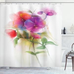 Ambesonne Floral Shower Curtain, Bouquet with Swirled Branches Romantic Paper Flowers Origami Autumn Blooms Image, Cloth Fabric Bathroom Decor Set with Hooks, 69″ W x 84″ L, Mint Orange(Off White Reseda Green)