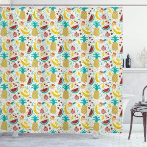 Ambesonne Floral Shower Curtain, Bouquet with Swirled Branches Romantic Paper Flowers Origami Autumn Blooms Image, Cloth Fabric Bathroom Decor Set with Hooks, 69″ W x 84″ L, Mint Orange(Turqupise Mustard)