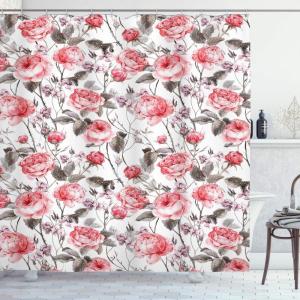 Ambesonne Floral Shower Curtain, Bouquet with Swirled Branches Romantic Paper Flowers Origami Autumn Blooms Image, Cloth Fabric Bathroom Decor Set with Hooks, 69″ W x 84″ L, Mint Orange(Coral Taupe)