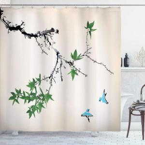 Ambesonne Japanese Shower Curtain, Cherry Blossom Sakura Tree Branches Romantic Spring Themed Watercolor Picture, Cloth Fabric Bathroom Decor Set with Hooks, 70″ Long, Pale Purple(Fern Green)