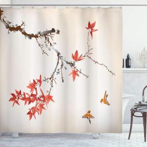 Ambesonne Japanese Shower Curtain, Cherry Blossom Sakura Tree Branches Romantic Spring Themed Watercolor Picture, Cloth Fabric Bathroom Decor Set with Hooks, 70″ Long, Pale Purple(Burnt Sienna)