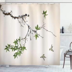 Ambesonne Japanese Shower Curtain, Cherry Blossom Sakura Tree Branches Romantic Spring Themed Watercolor Picture, Cloth Fabric Bathroom Decor Set with Hooks, 70″ Long, Pale Purple(Pale Olive)