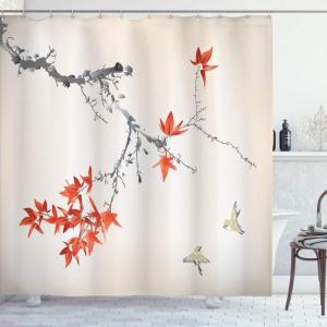 Ambesonne Japanese Shower Curtain, Cherry Blossom Sakura Tree Branches Romantic Spring Themed Watercolor Picture, Cloth Fabric Bathroom Decor Set with Hooks, 70″ Long, Pale Purple(Salmon Dust)