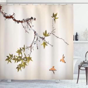 Ambesonne Japanese Shower Curtain, Cherry Blossom Sakura Tree Branches Romantic Spring Themed Watercolor Picture, Cloth Fabric Bathroom Decor Set with Hooks, 70″ Long, Pale Purple(Khaki Peach)