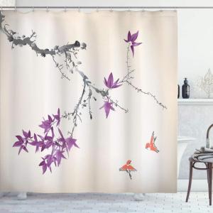 Ambesonne Japanese Shower Curtain, Cherry Blossom Sakura Tree Branches Romantic Spring Themed Watercolor Picture, Cloth Fabric Bathroom Decor Set with Hooks, 70″ Long, Pale Purple(Pale Fuchsia)