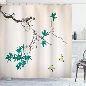 Ambesonne Japanese Shower Curtain, Cherry Blossom Sakura Tree Branches Romantic Spring Themed Watercolor Picture, Cloth Fabric Bathroom Decor Set with Hooks, 70″ Long, Pale Purple(Sea Green)