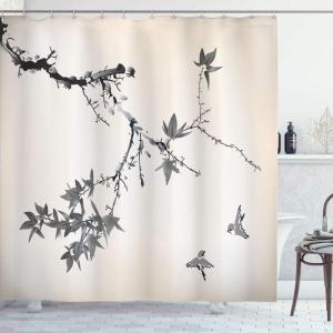 Ambesonne Japanese Shower Curtain, Cherry Blossom Sakura Tree Branches Romantic Spring Themed Watercolor Picture, Cloth Fabric Bathroom Decor Set with Hooks, 70″ Long, Pale Purple(Taupe Grey)