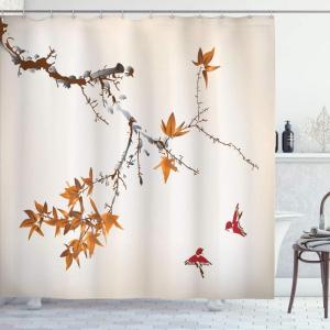 Ambesonne Japanese Shower Curtain, Cherry Blossom Sakura Tree Branches Romantic Spring Themed Watercolor Picture, Cloth Fabric Bathroom Decor Set with Hooks, 70″ Long, Pale Purple(Apricot Red)