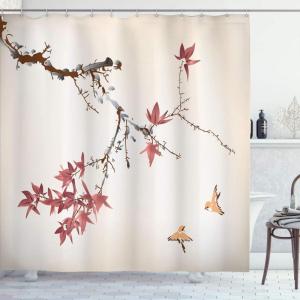 Ambesonne Japanese Shower Curtain, Cherry Blossom Sakura Tree Branches Romantic Spring Themed Watercolor Picture, Cloth Fabric Bathroom Decor Set with Hooks, 70″ Long, Pale Purple(Pale Rust)