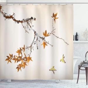 Ambesonne Japanese Shower Curtain, Cherry Blossom Sakura Tree Branches Romantic Spring Themed Watercolor Picture, Cloth Fabric Bathroom Decor Set with Hooks, 70″ Long, Pale Purple(Apricot Beige)