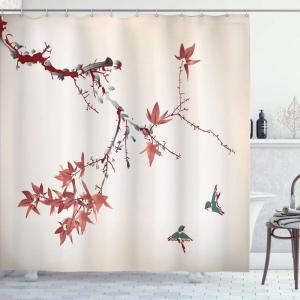 Ambesonne Japanese Shower Curtain, Cherry Blossom Sakura Tree Branches Romantic Spring Themed Watercolor Picture, Cloth Fabric Bathroom Decor Set with Hooks, 70″ Long, Pale Purple(Dark Salmon)