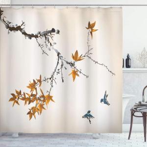 Ambesonne Japanese Shower Curtain, Cherry Blossom Sakura Tree Branches Romantic Spring Themed Watercolor Picture, Cloth Fabric Bathroom Decor Set with Hooks, 70″ Long, Pale Purple(Slate Blue)