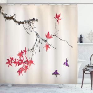 Ambesonne Japanese Shower Curtain, Cherry Blossom Sakura Tree Branches Romantic Spring Themed Watercolor Picture, Cloth Fabric Bathroom Decor Set with Hooks, 70″ Long, Pale Purple(Coral Fuchsia)