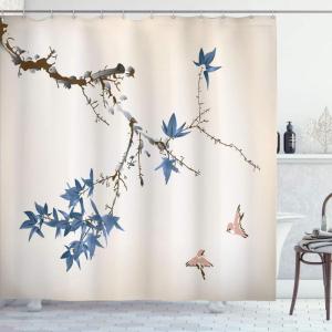 Ambesonne Japanese Shower Curtain, Cherry Blossom Sakura Tree Branches Romantic Spring Themed Watercolor Picture, Cloth Fabric Bathroom Decor Set with Hooks, 70″ Long, Pale Purple(Sea Blue)
