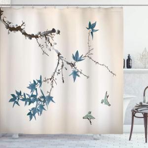 Ambesonne Japanese Shower Curtain, Cherry Blossom Sakura Tree Branches Romantic Spring Themed Watercolor Picture, Cloth Fabric Bathroom Decor Set with Hooks, 70″ Long, Pale Purple(Cadet Blue)
